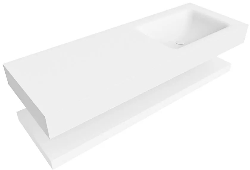 Zaro Alan badmeubel 130cm met planchet talc en vrijhangende wastafel cloud rechts 1 kraangat talc