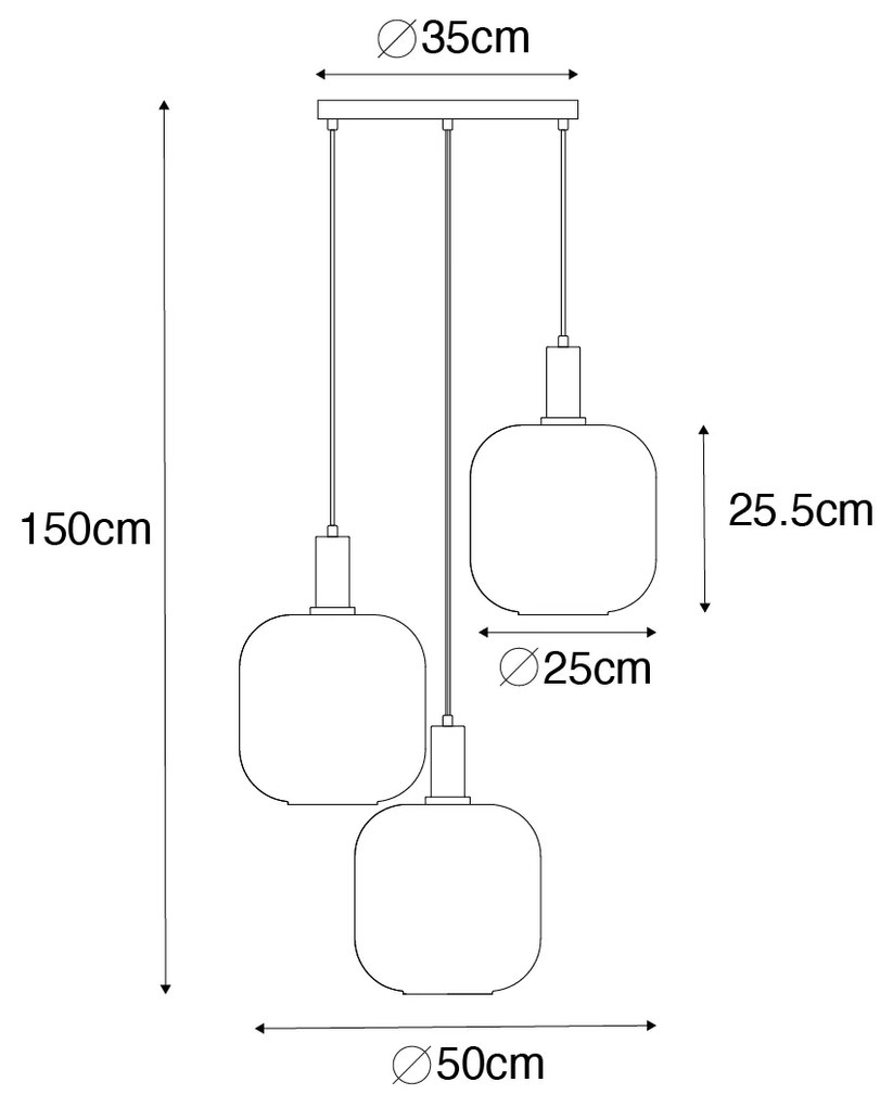 Smart hanglamp met dimmer zwart met messing en amber glas 3-lichts incl. 3 Wifi G95 - Zuzanna E27 bol / globe / rond rond Binnenverlichting Lamp