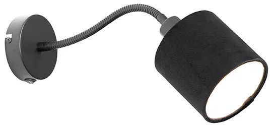 Wandlamp zwart met kap zwart schakelaar en flex arm - Merwe