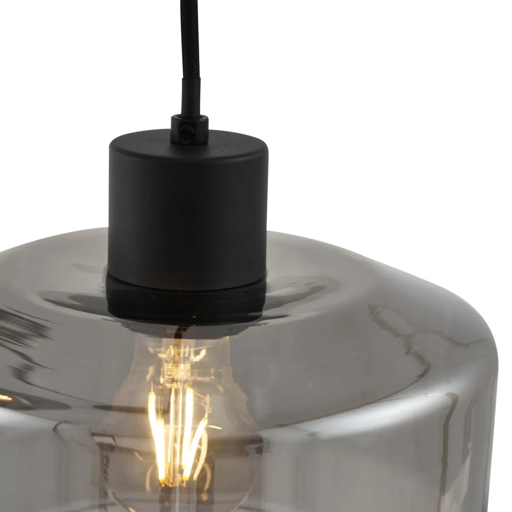 Moderne hanglamp zwart met smoke glas 3-lichts - Sheena
