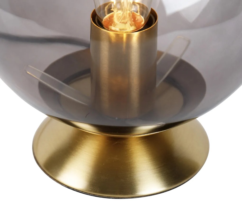 Art Deco tafellamp messing met smoke glas - Pallon Art Deco E27 bol / globe / rond Binnenverlichting Lamp