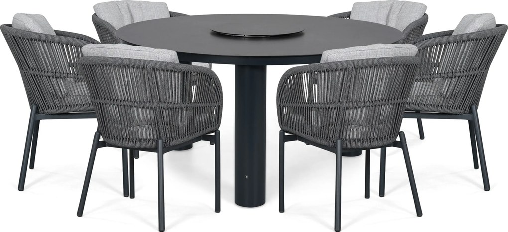 Tuinset Ronde Tuintafel 6 personen 150 cm Rope Grijs  Lifestyle Garden Furniture Monaco/Arancia