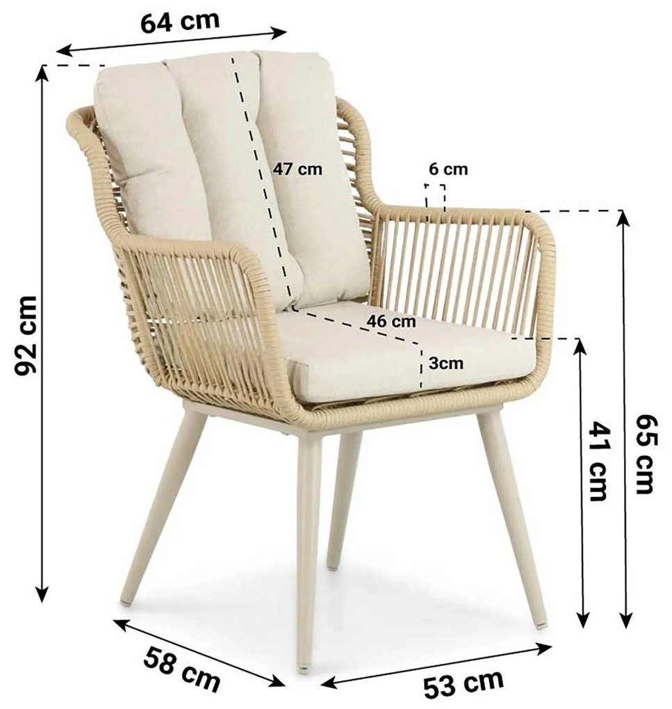 Tuinset 4 personen 180 cm Aluminium/wicker Taupe Coco Custa/Matale