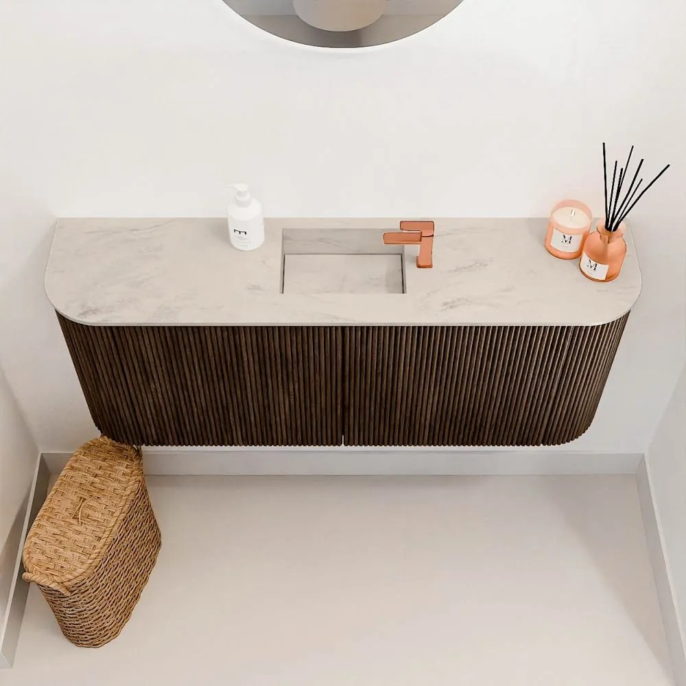 Mondiaz Joya DLux 105cm toiletmeubel ronding links/rechts walnut met wastafel faye midden 1 kraangat opalo