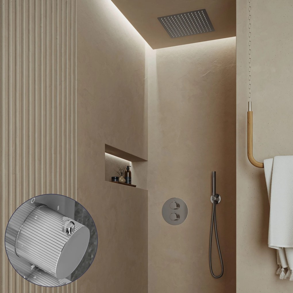 Saniclear Cube Stripes inbouw regendouche rond met inbouw douchekop 30x30cm chroom