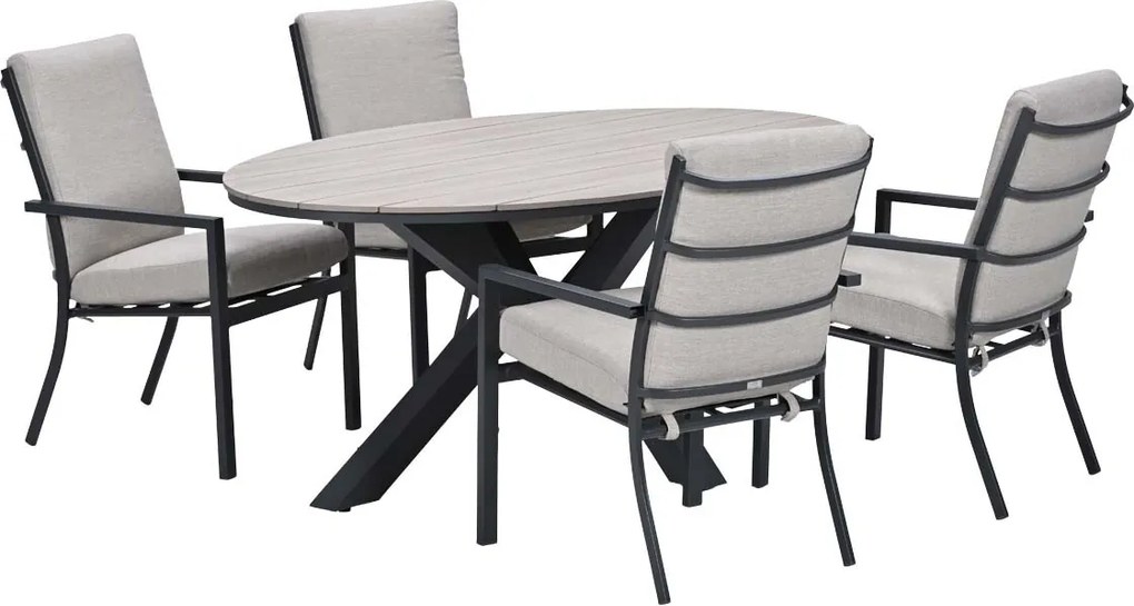 Garden Impressions Senja tuinset 5-delig sandstone - Tulli tuintafel 180x115 cm - light teak vironwood