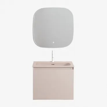 Macrae Zwevend Houten Badkamermeubelset Met Geïntegreerde Wastafel Beige – Linnen & Vierkant Led En Anticondens 75x75 Cm Riben - Sklum