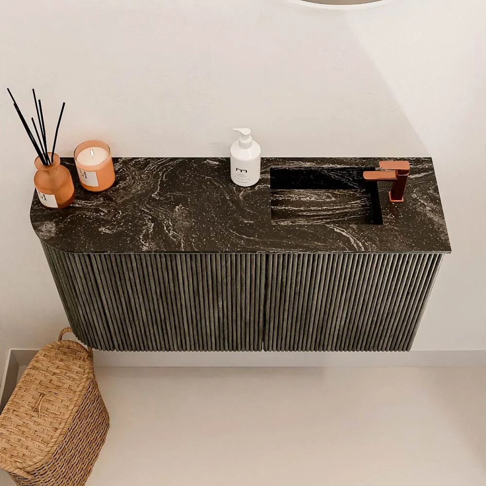 Mondiaz Joya DLux 80cm toiletmeubel ronding links shadow met wastafel faye rechts 1 kraangat lava