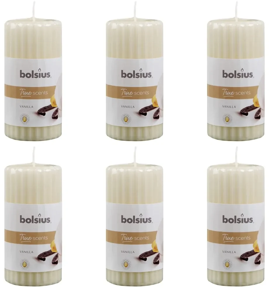 Bolsius Geurkaarsen geribbeld 6 st 120x58 mm vanille