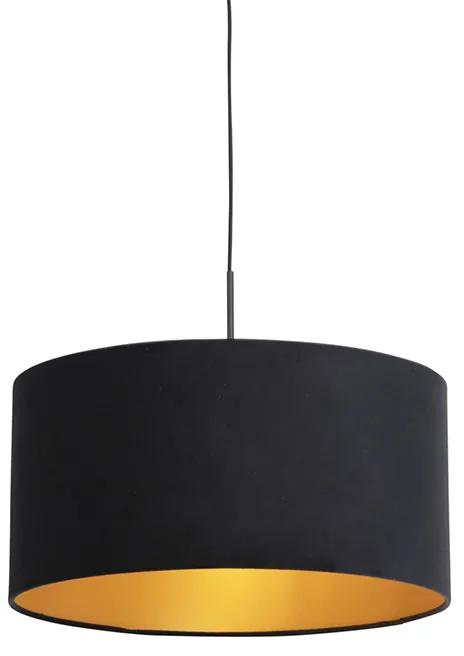 Stoffen Eettafel / Eetkamer Hanglamp met velours kap zwart met goud 50 cm - Combi Klassiek / Antiek E27 cilinder / rond rond Binnenverlichting Lamp