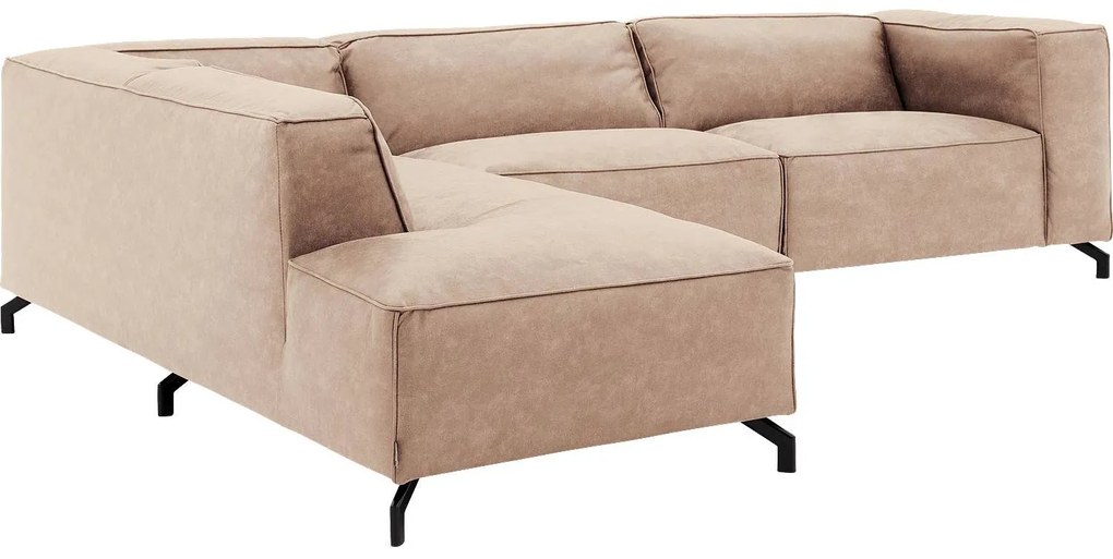 Goossens Bank Calvin beige, micro leer, 3,5-zits, modern design met ligelement links