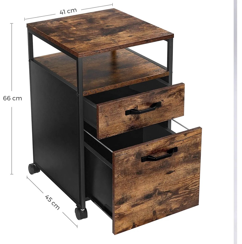 Nancy's Ladeblok Industrieel - Ladeblokken - Rolcontainer met Slot - 2 Lades - 41 x 45 x 66 cm