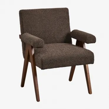 Set Van 4 Eetkamerstoelen Met Armleuningen In Hout En Lucca Bouclé Stof Bouclé Chocolade Bruin - Sklum