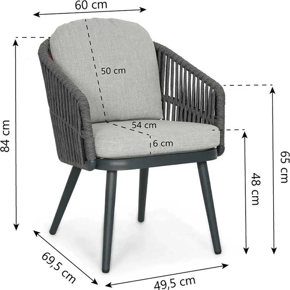 Tuinset Ronde Tuintafel 6 personen 150 cm Rope Grijs Santika Furniture Santika