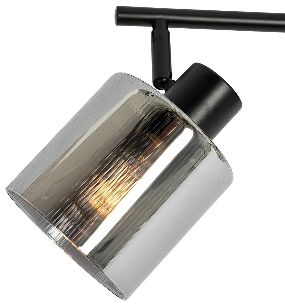 PlafondSpot / Opbouwspot / Plafondspot zwart met smoke glas 3-lichts verstelbaar - Laura Art Deco E27 Binnenverlichting Lamp
