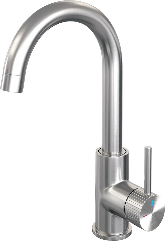 Brauer Stripe wastafelkraan met draaibare ronde uitloop model A RVS geborsteld PVD