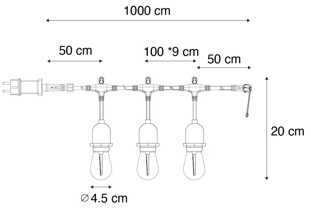 Buitenlamp Lichtsnoer LED 10 meter 10-lichts helder IP44 - Chill Modern IP44 Buitenverlichting