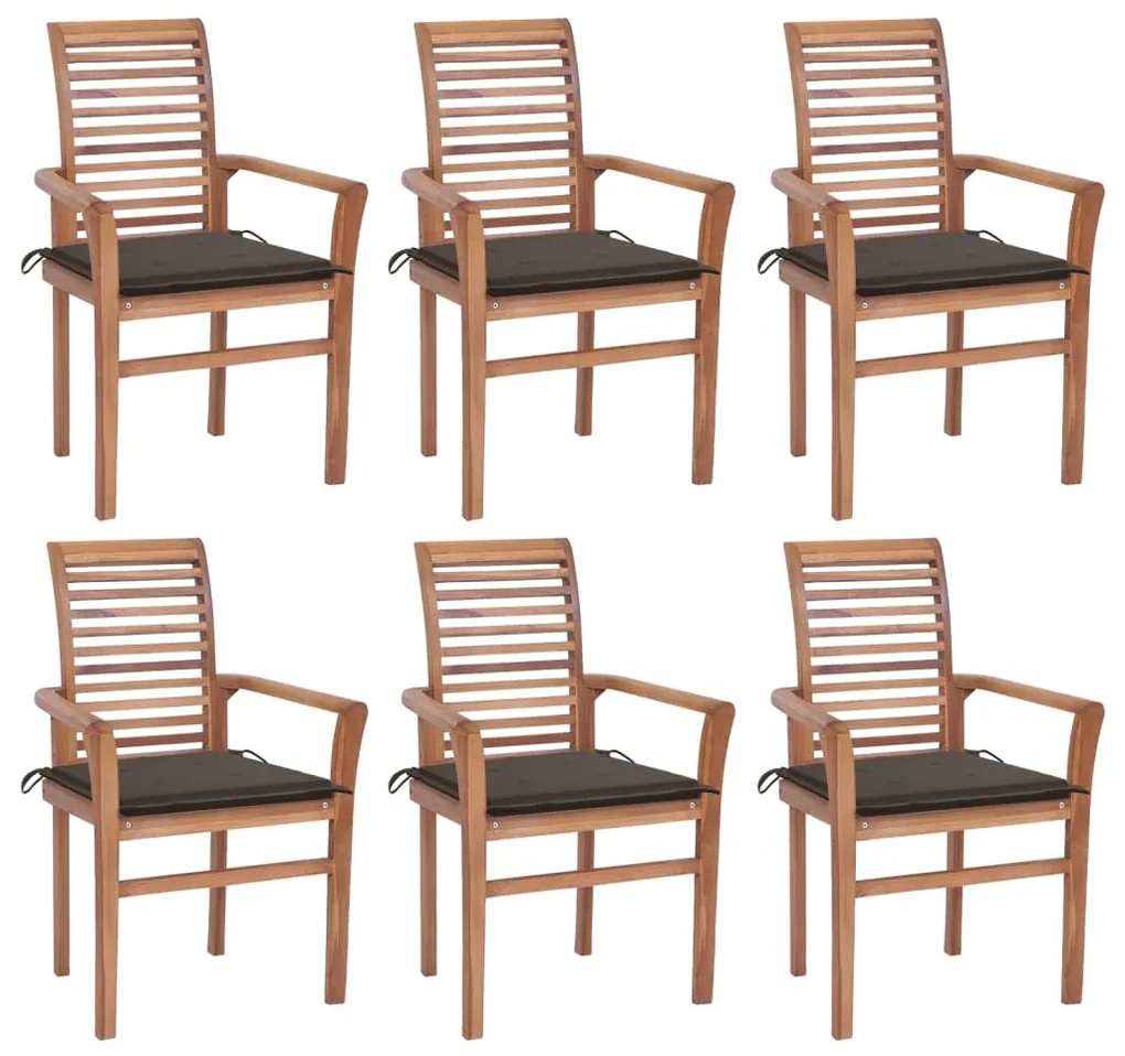vidaXL Eetkamerstoelen 6 st met taupe kussens massief teakhout