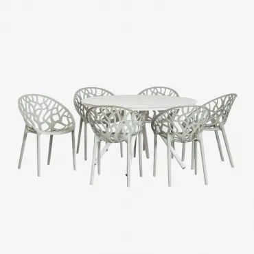 Valerie Ronde Aluminium Tafelset (ø125 Cm) En 6 Ores Tuinstoelen Groen – Khaki - Sklum