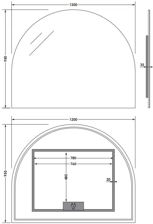 Sanituba Arch spiegel in boogvorm 120x95cm met verlichting