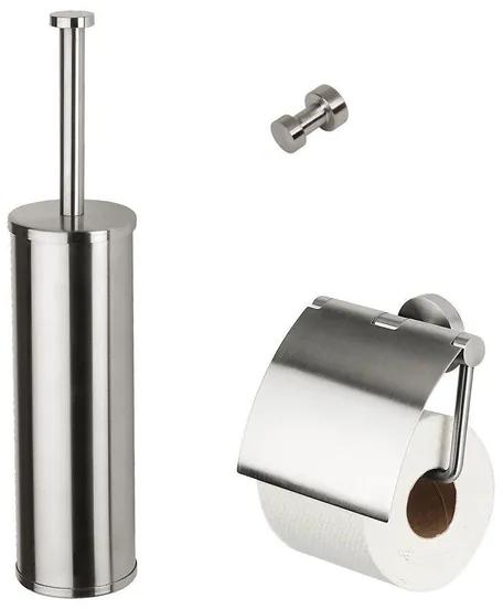 Geesa Nemox Toiletaccessoireset - Toiletborstel met houder - Toiletrolhouder met klep - Handdoekhaak - RVS geborsteld 916500-05-115