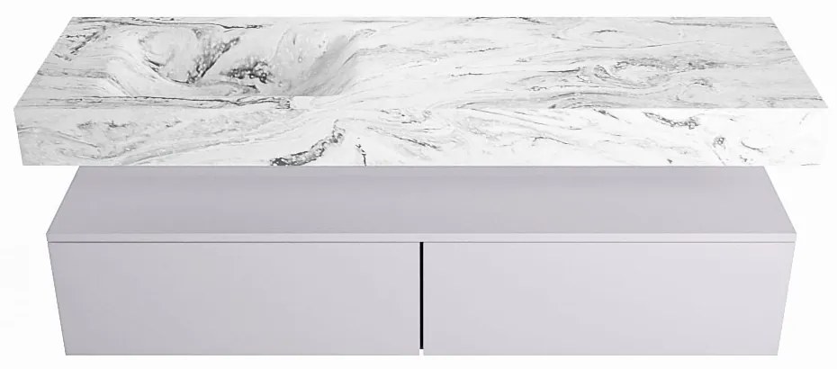 Mondiaz Alan DLux badmeubel 150cm cale 2 lades met wastafel glace links zonder kraangat