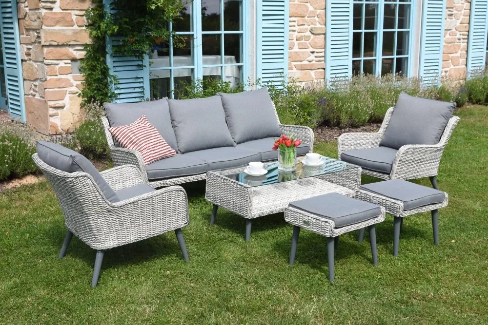 Garden Point tuinmeubelen Bilbao Coffee 5 + 2 poefs wit