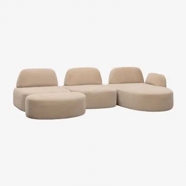 Rechtsmodulaire Chaise Longue Bank Van 3 Delen En Gestoffeerde Poef Giorgia Chenille Licht Zandbruin - Sklum