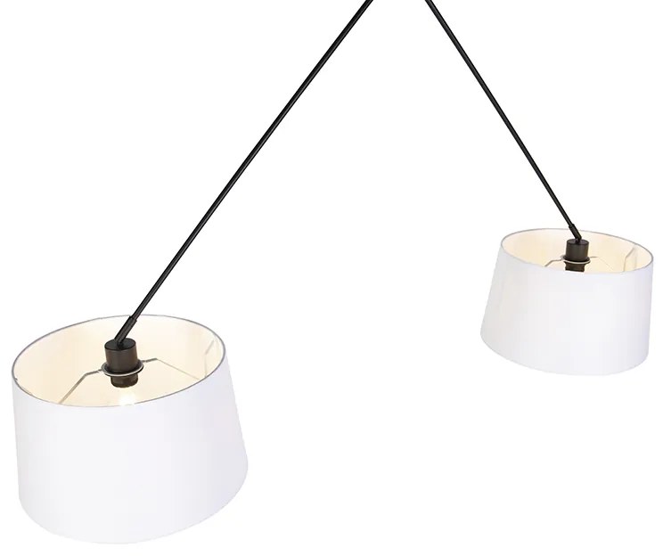 Hanglamp zwart met linnen kappen wit 35 cm 2-lichts - Blitz