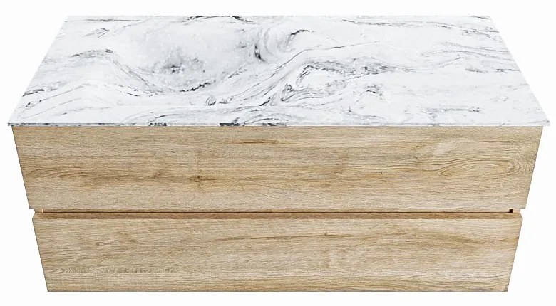 Mondiaz Vica DLux badmeubel 110cm washed oak 2 lades met wastafel glace links 1 kraangat