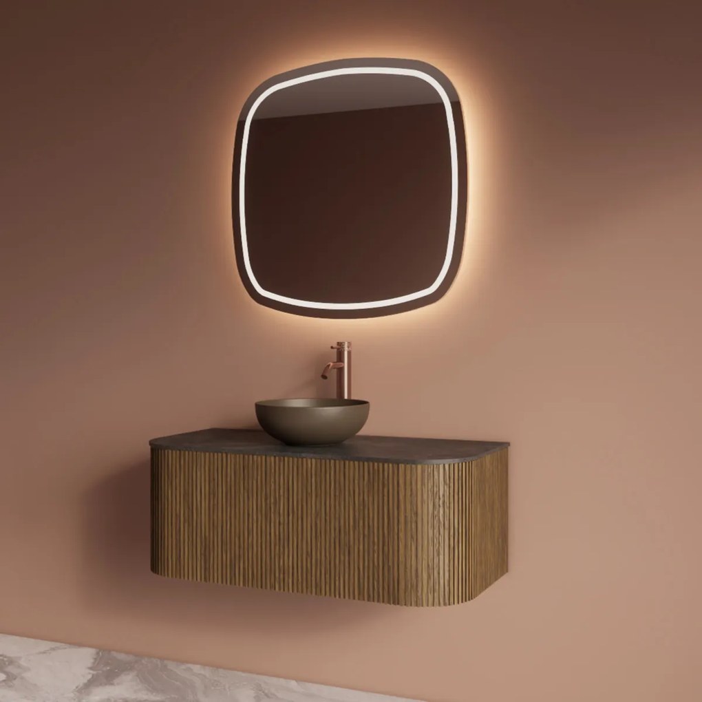 Gliss Design Alluro badmeubel ribbelfront met ronding links/rechts 100cm castle brown en zwart leisteen toppaneel
