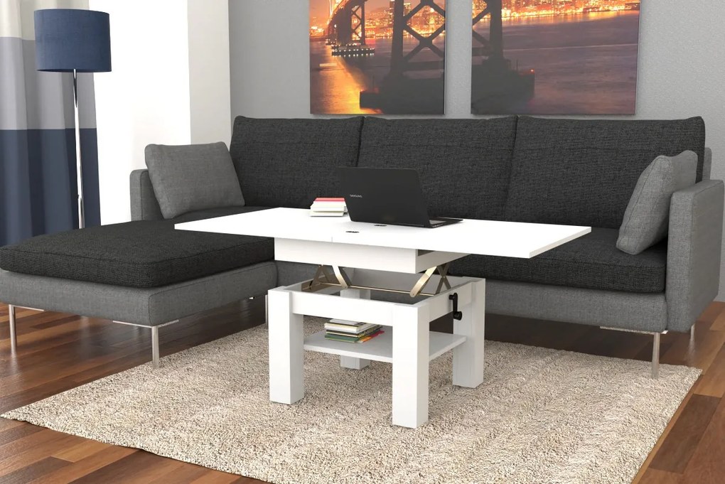 CLEO witte, uitschuifbare salontafel