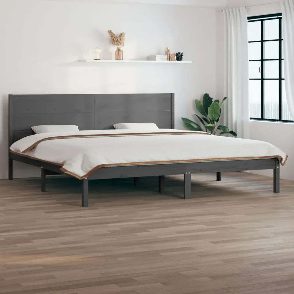 vidaXL Bedframe massief grenenhout grijs 200x200 cm