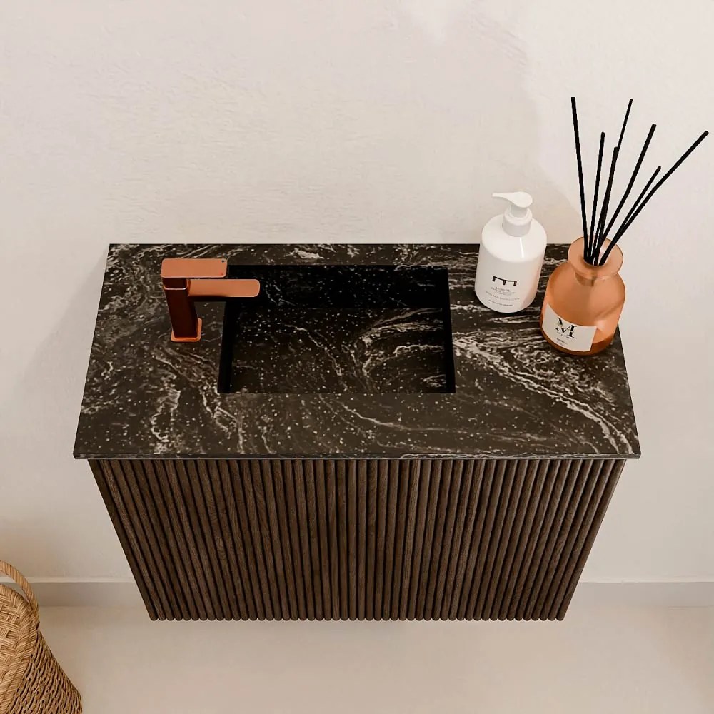 Mondiaz Joya DLux 50cm toiletmeubel walnut met wastafel faye links 1 kraangat lava
