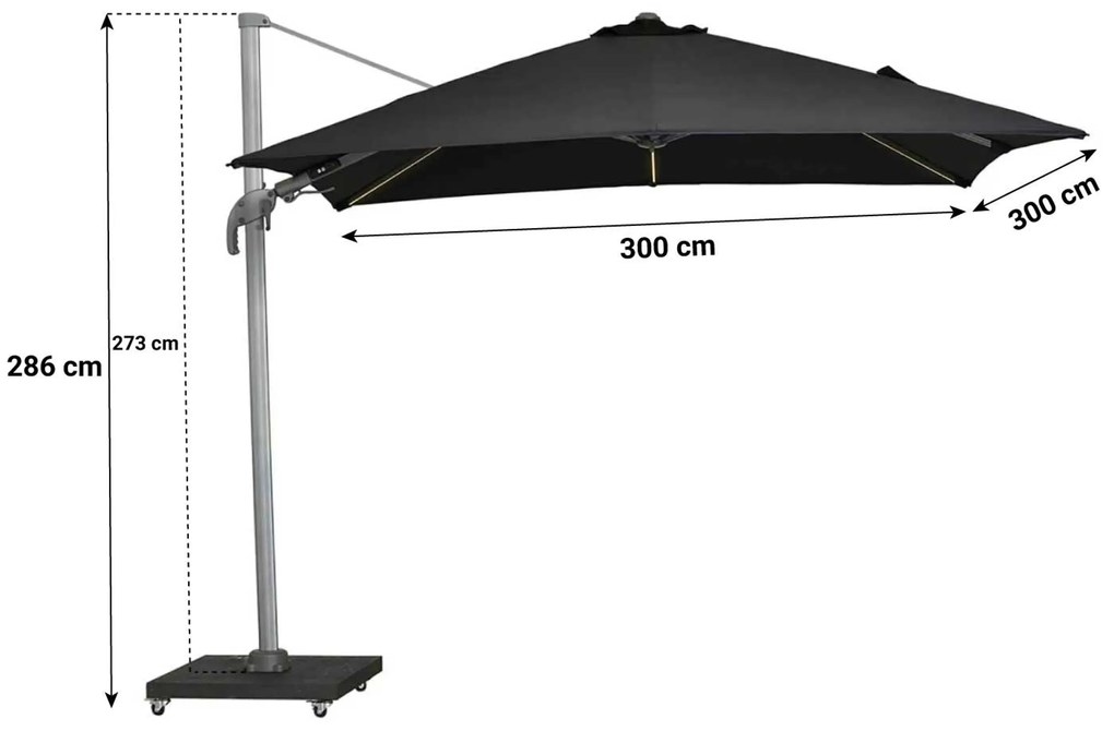 Zweefparasol  3x3m LED (excl. voet) Grijs-antraciet  Alegria