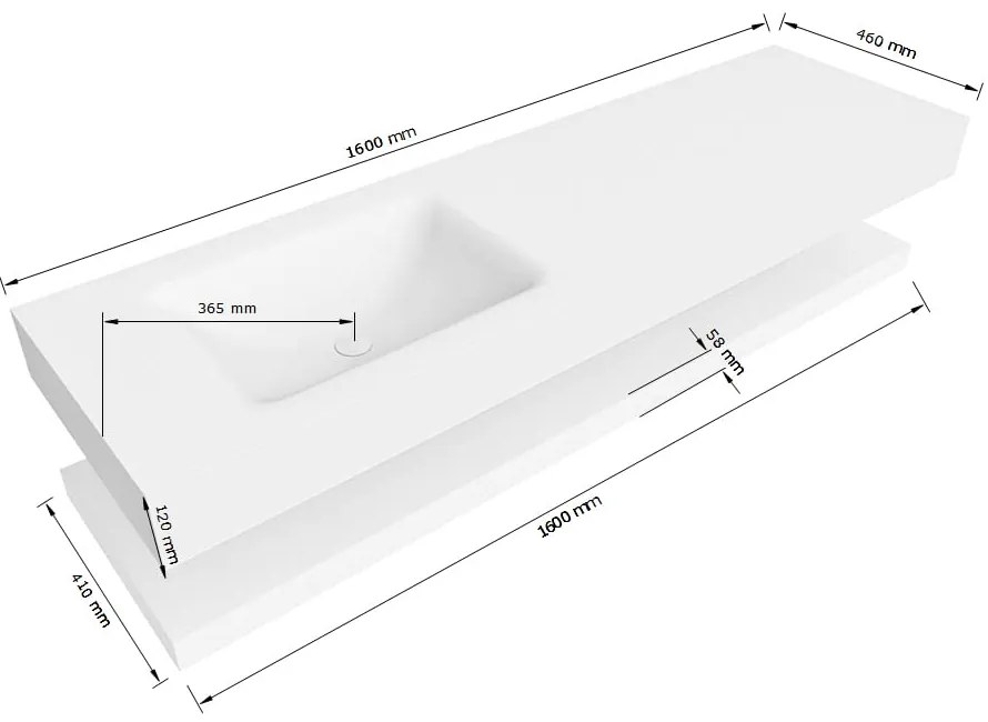 Zaro Alan badmeubel 160cm met planchet talc en vrijhangende wastafel cloud links 1 kraangat urban