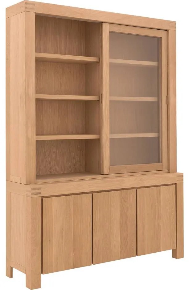 Goossens Buffetkast Clear, 2 glasdeuren boven, 3 dichte deuren onder, blank eiken, 162 x 225 x 45 cm, stijlvol landelijk
