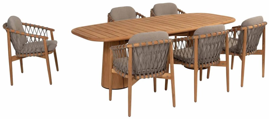 4 Seasons Outdoor Nora tuinset naturel teak met Capri tafel 240 x 110 cm  Tuinset    beige weerbestendig