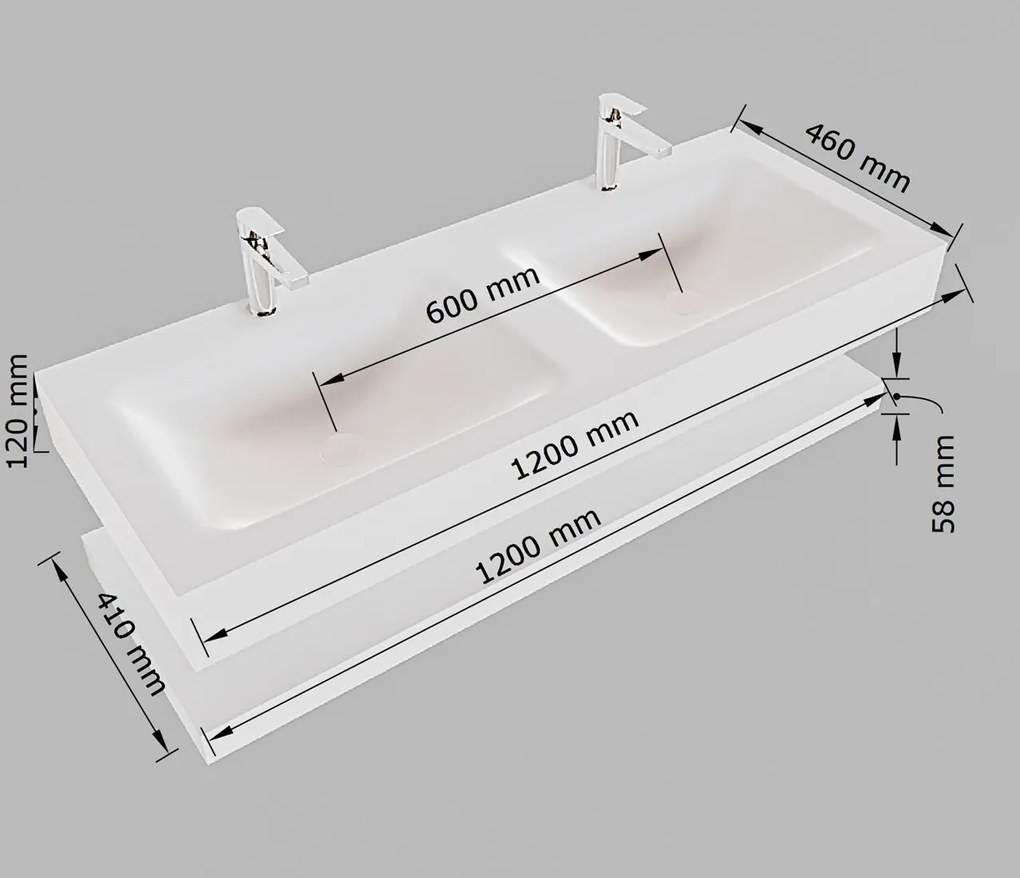 Mondiaz Alan DLux planchet 120cm met wastafel dubbel 2 kraangaten glace