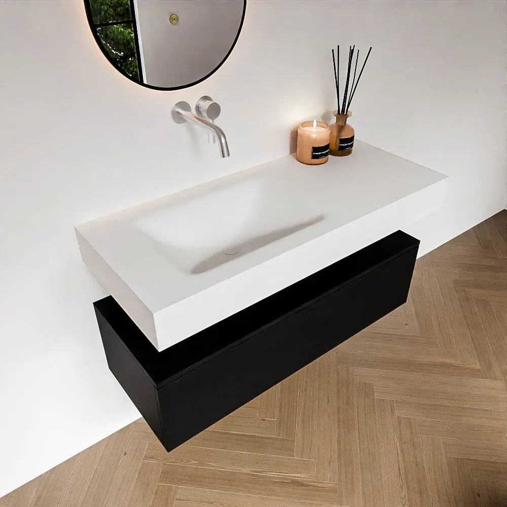 Zaro Alan badmeubel 110cm urban 1 lade met vrijhangende wastafel cloud links zonder kraangat talc