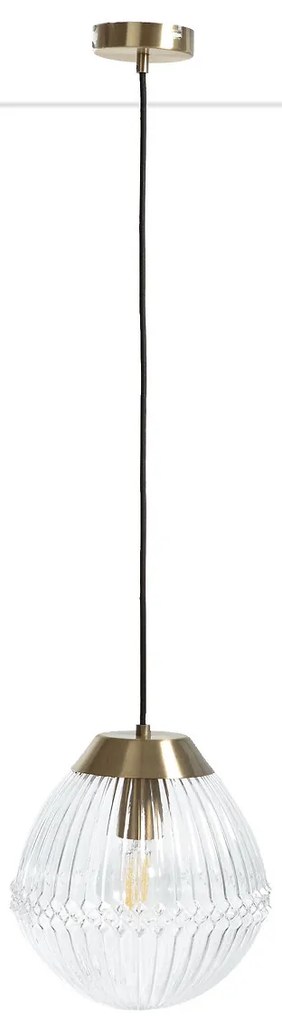 Hanglamp in messing en geribbeld glasØ26 cm, Ari