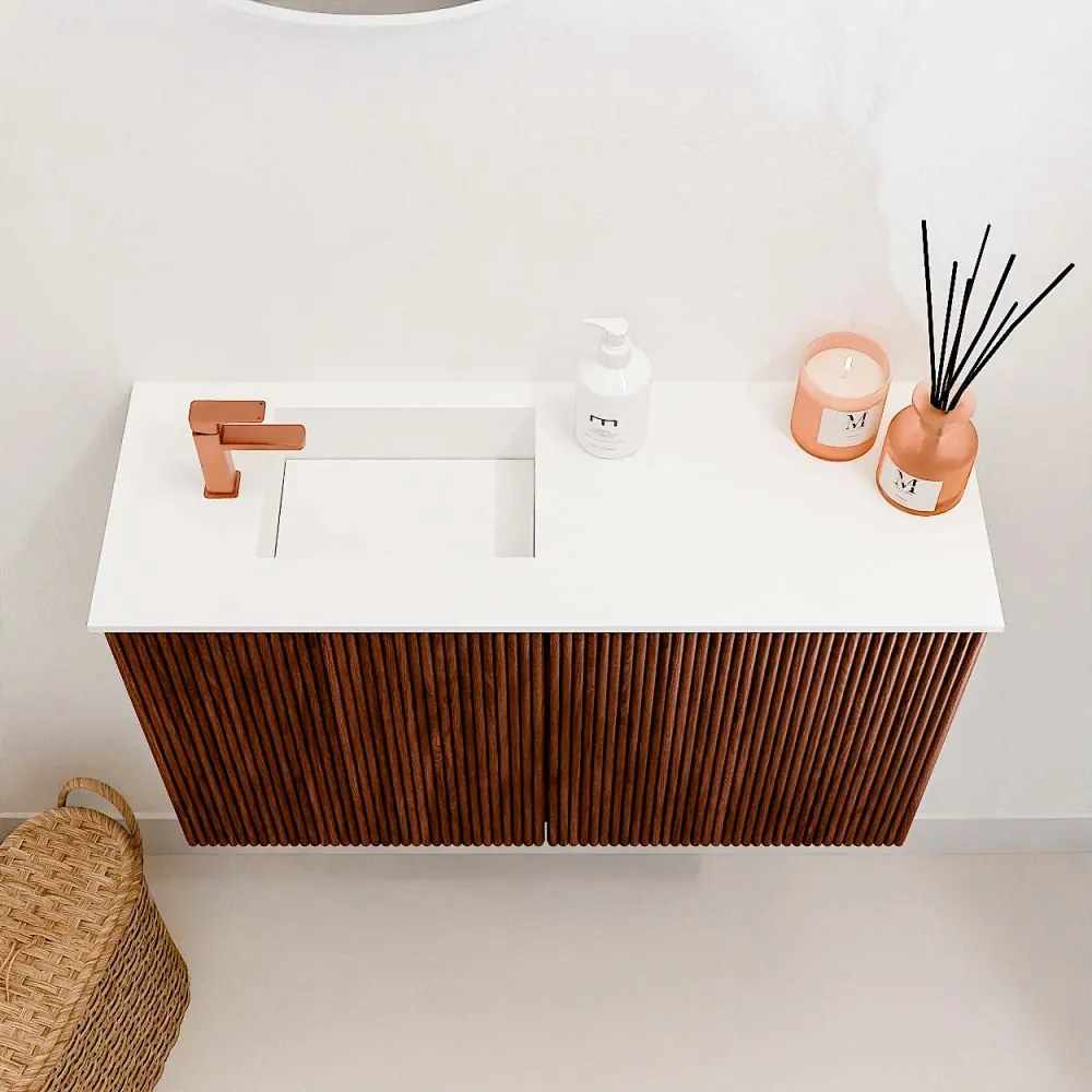 Mondiaz Joya 70cm toiletmeubel ruby met wastafel faye links 1 kraangat talc