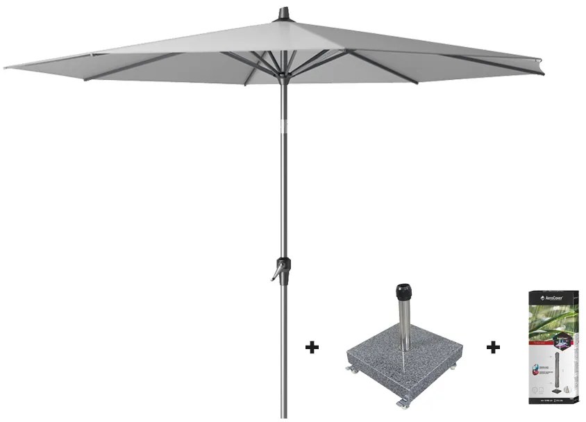 Platinum Riva stokparasol 3 m. rond - Light Grey met voet en hoes