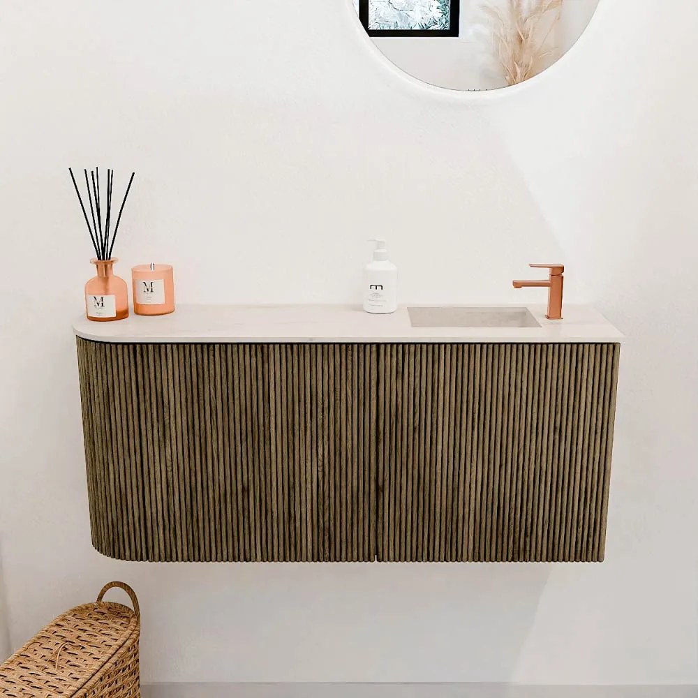 Mondiaz Joya DLux 90cm toiletmeubel ronding links dusk met wastafel faye rechts 1 kraangat meli
