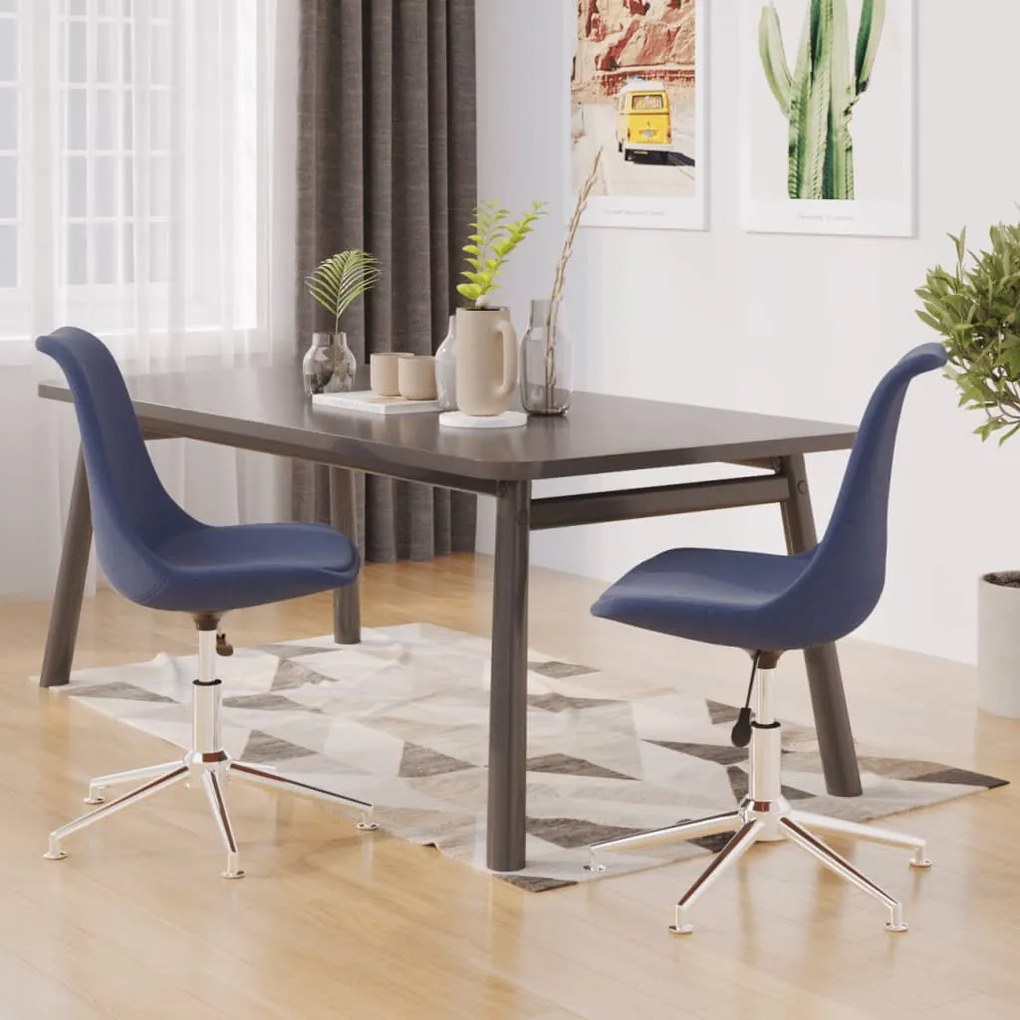 vidaXL Eetkamerstoelen 2 st draaibaar stof blauw