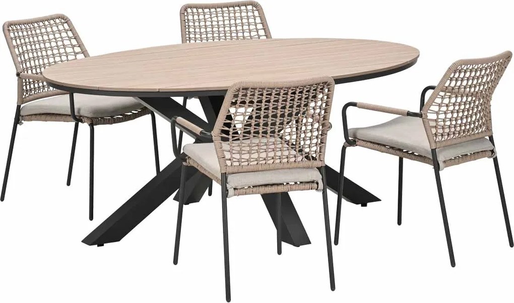 Garden Impressions Natas tuinset sand 5-delig - Tulli tuintafel 180x115 cm
