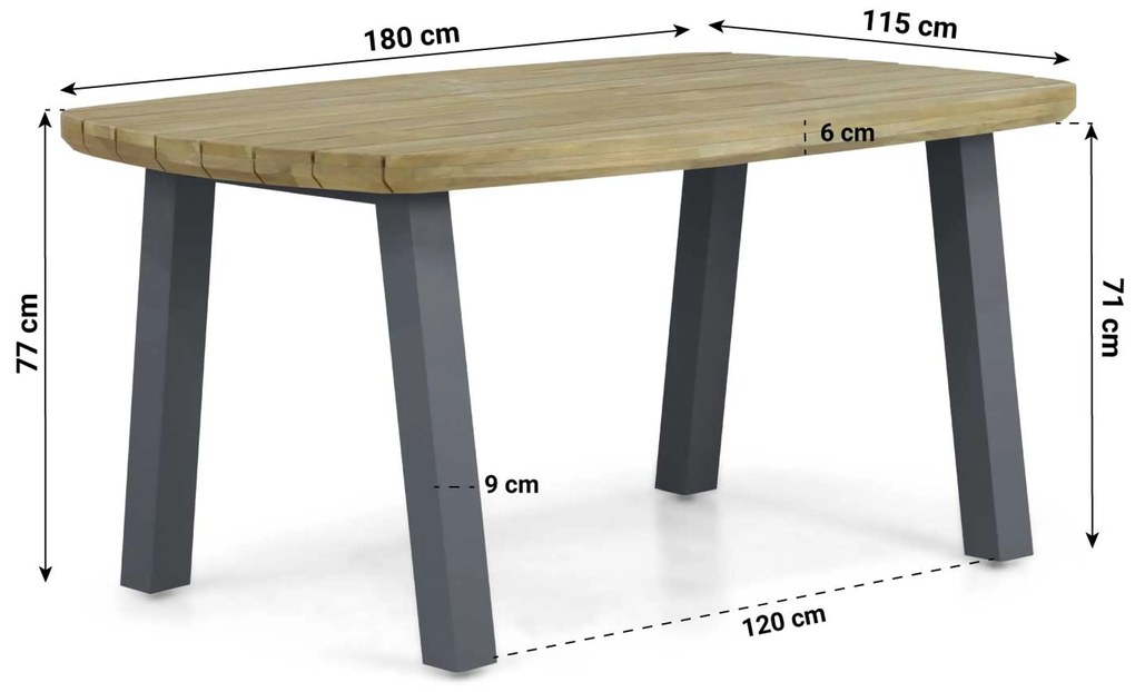 Dining Tuintafel rechthoekig 180 x 115 cm Aluminium/Teak Grijs Falcon/Glasgow