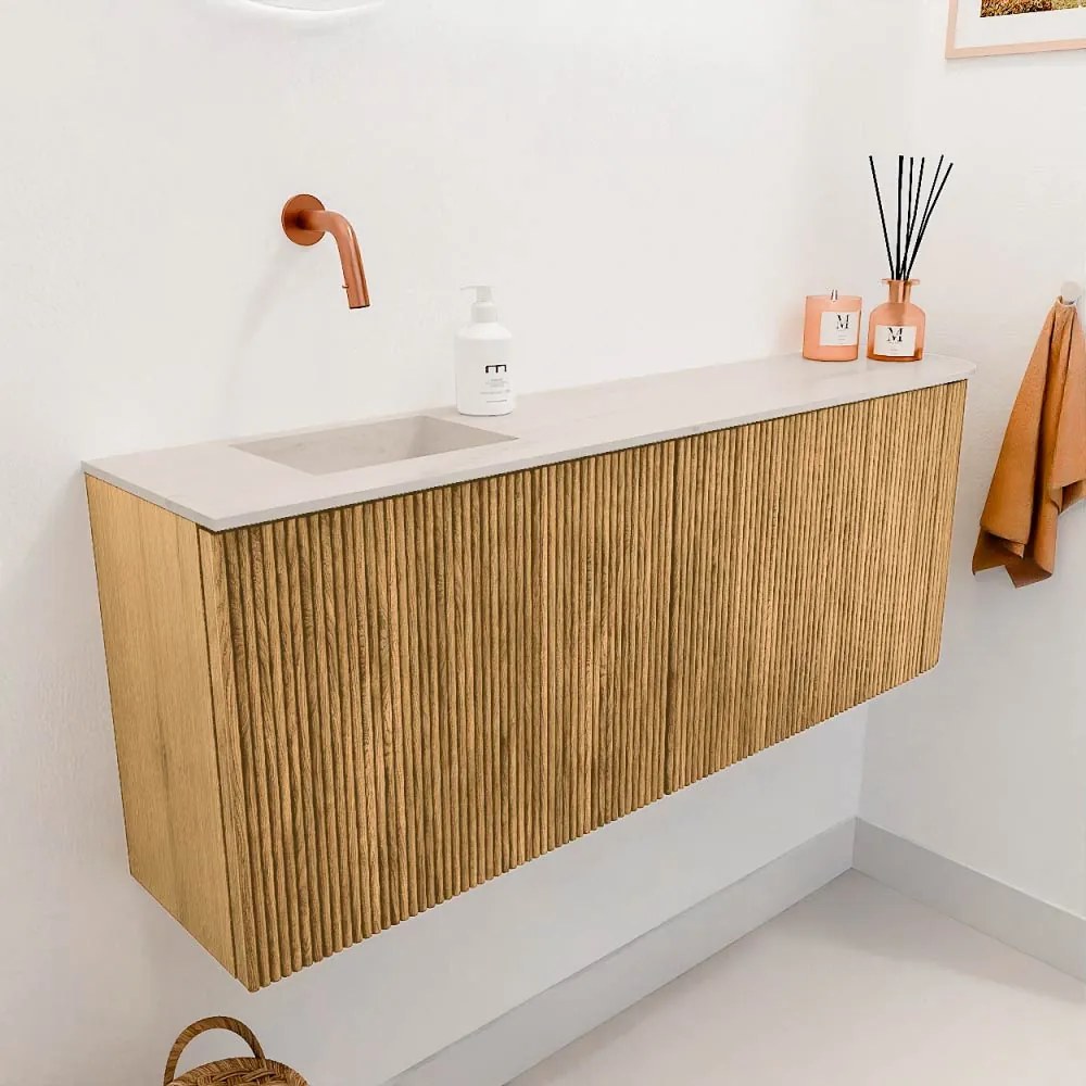 Mondiaz Joya DLux 110cm toiletmeubel ronding rechts oak met wastafel faye links zonder kraangat meli