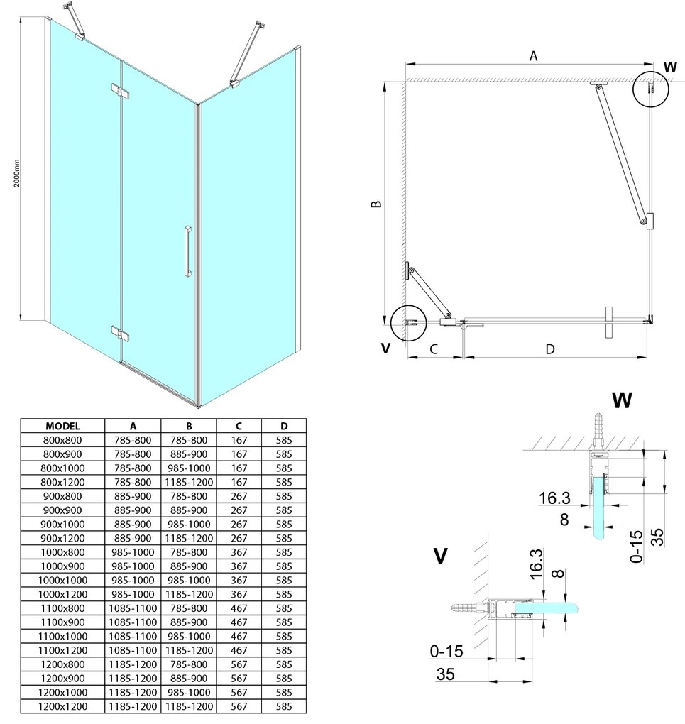 Gelco Trinity douchecabine met helder glas 90x80cm rechts zwart mat