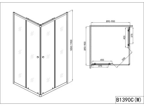 Badstuber Corner vierkante douchecabine 90x90x190cm chroom
